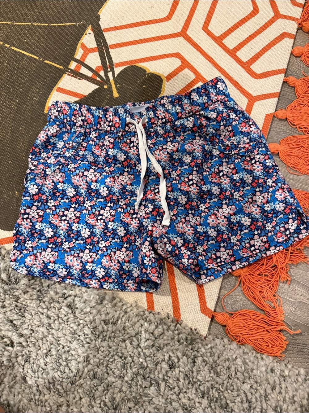 Girls' Blue Floral Drawstring Shorts